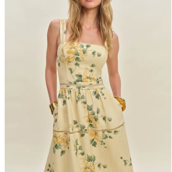 Reformation Floral Midi Dress in Cream and Yellow - Picture 5 of 14